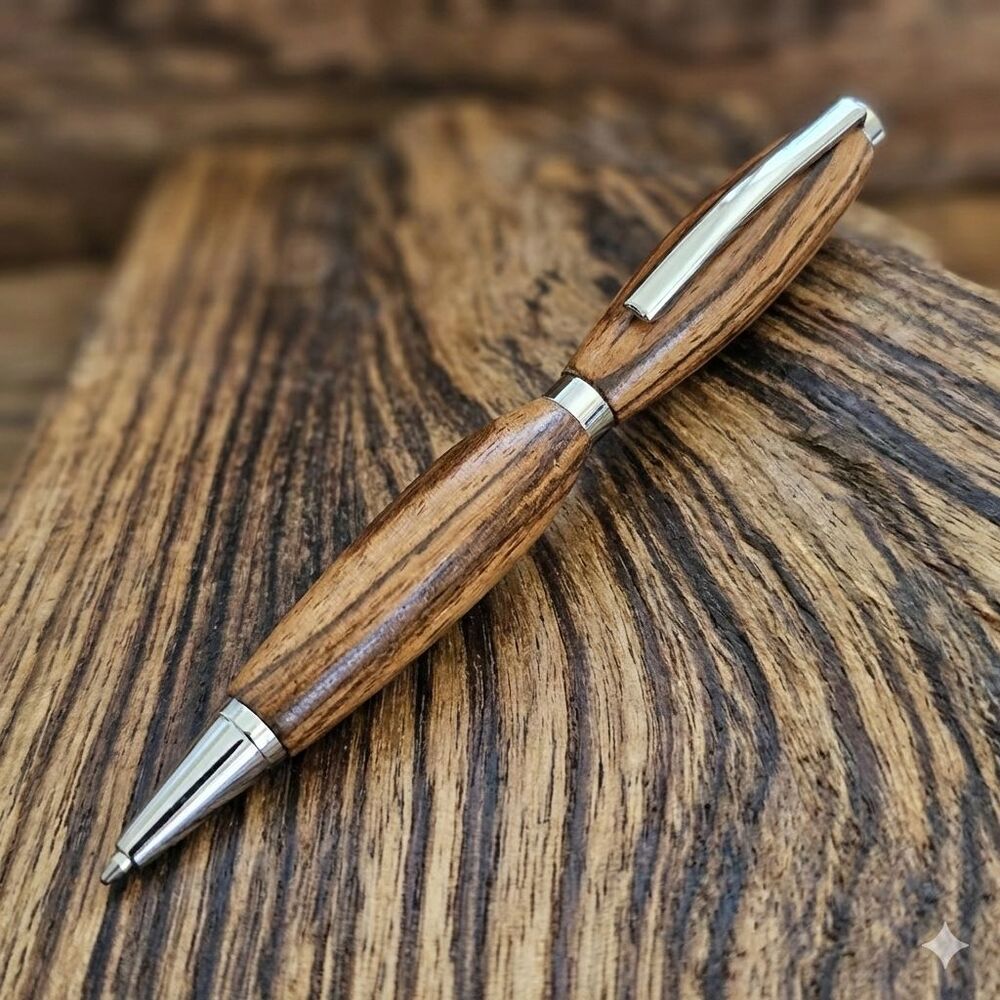 Zebrawood Ballpoint Pen Chrome Trim Handcrafted Comes with Black Ink Refill